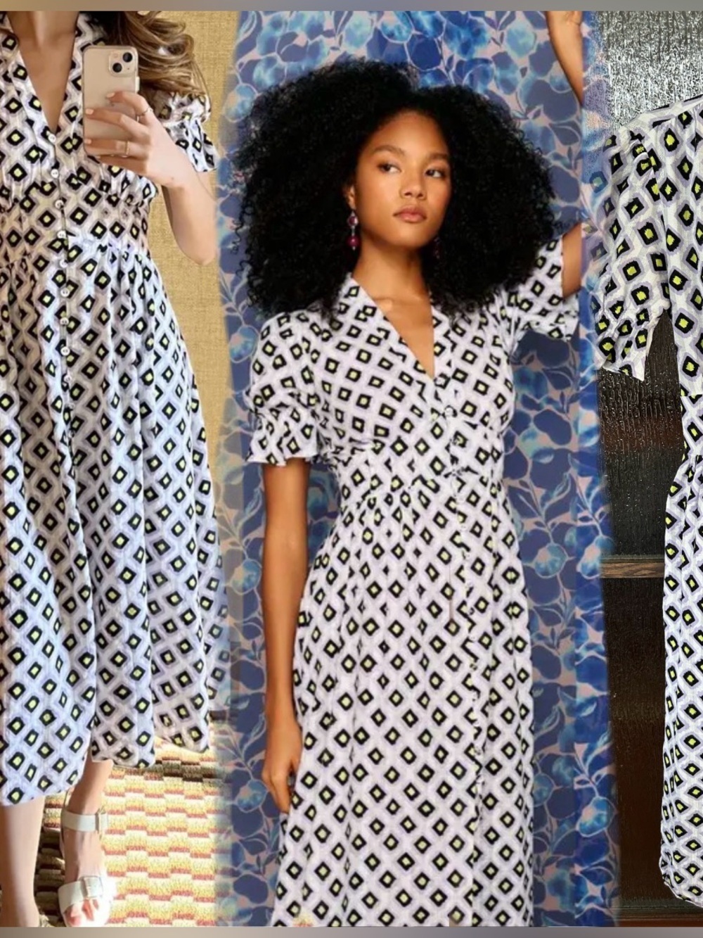 Diane Von Furstenburg Erica Dress White Geometric Print Wrap Dress - Women's 6
